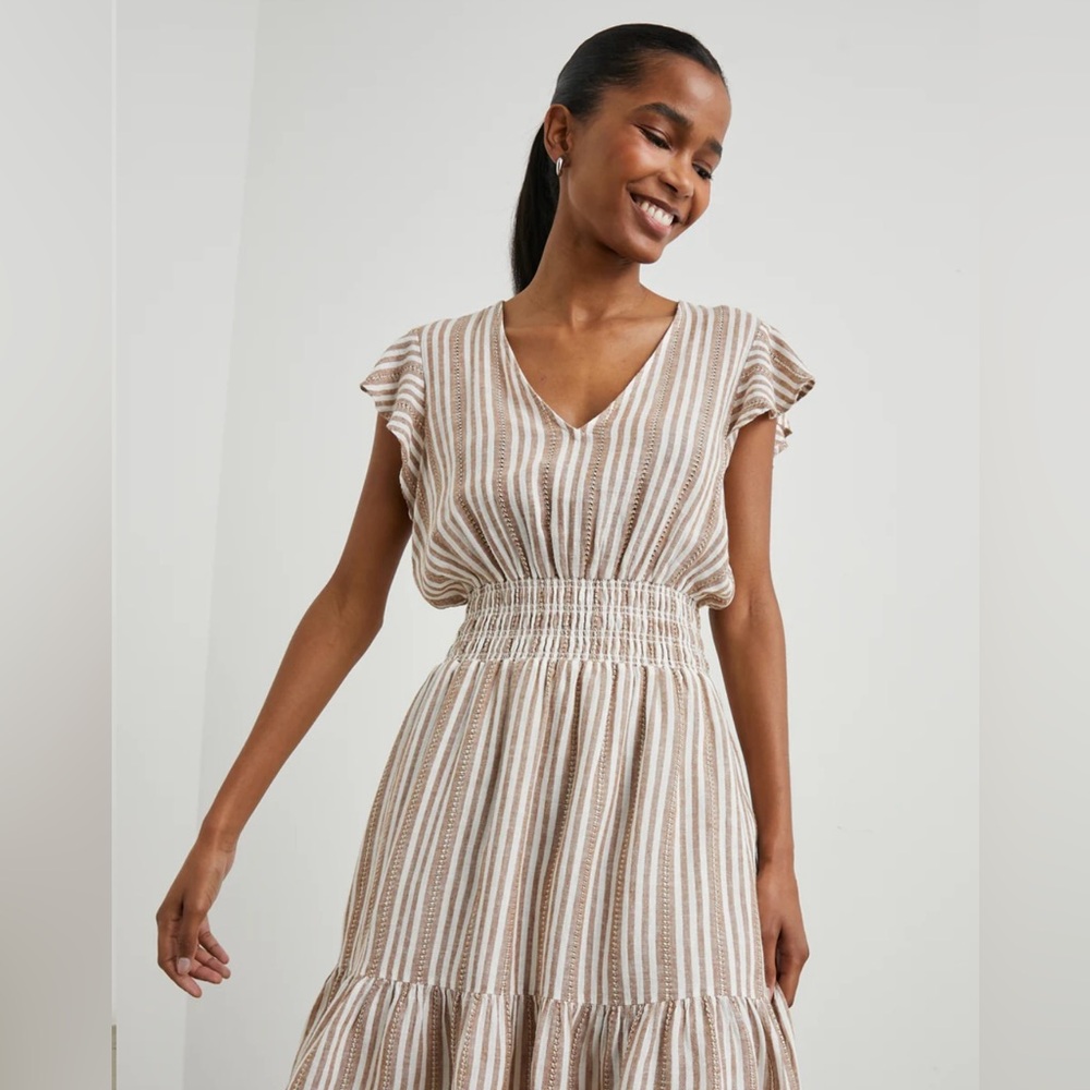 Rails Beige and White Striped Midi Dress